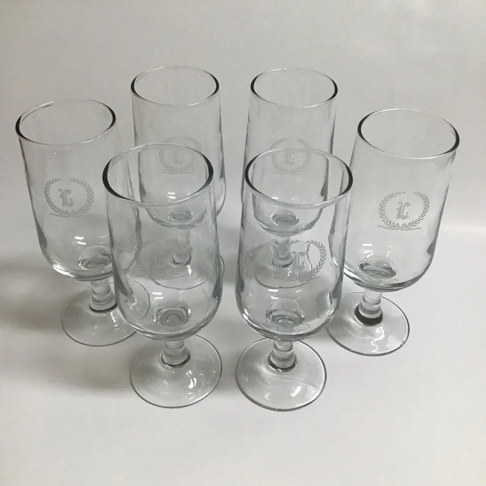 Letter L Monogram Wine Decanter Carafe 6 Glasses SET Etched Clear Glass Barware